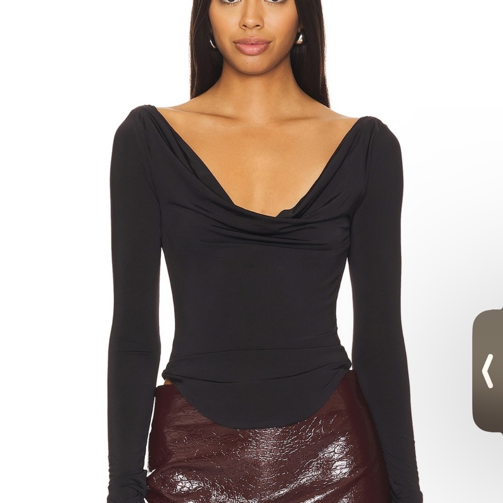 Lovers + Friends Black Drape Neck Blouse